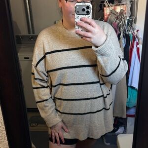 Aerie Beige and Black Striped Sweater